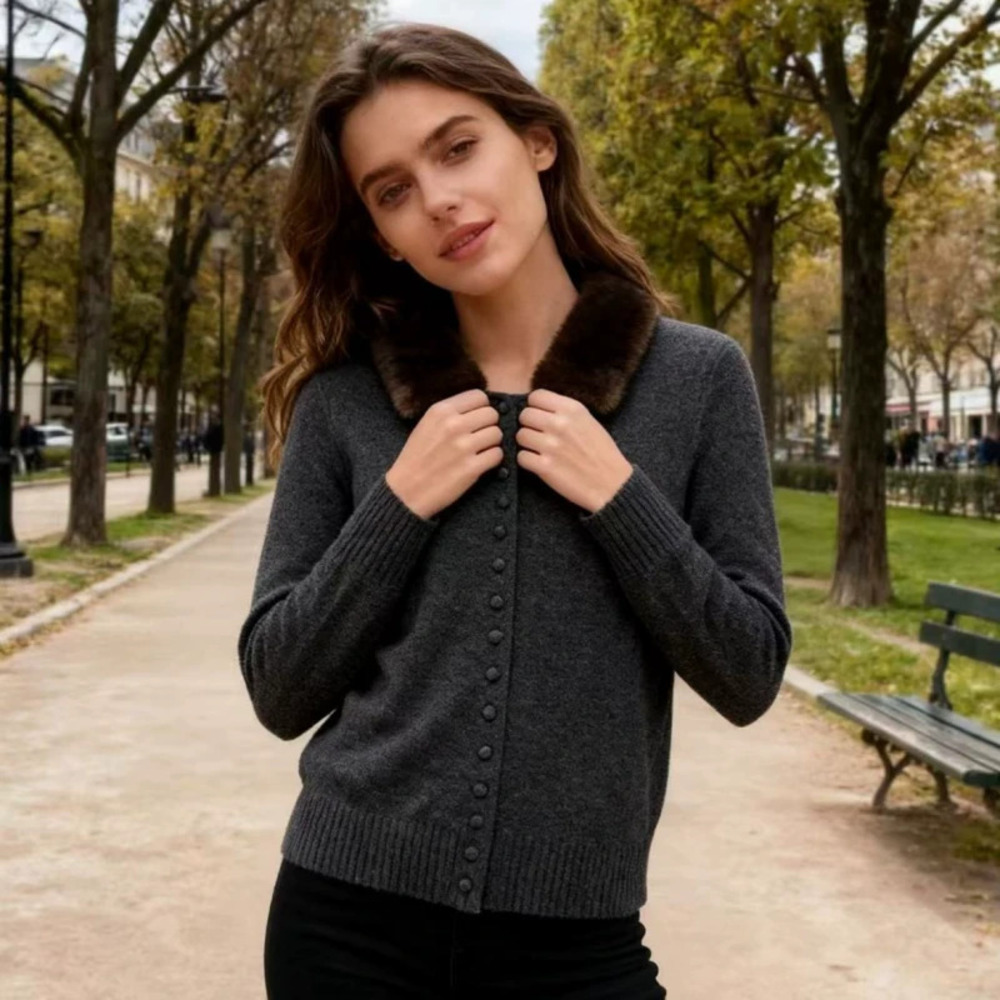 ZARA Faux Fur Effect Lapel Collar Knit Jacket
